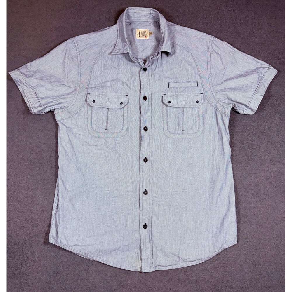 Howe Button Down Shirt Mens Size Medium Blue Striped Short Sleeve Cotton